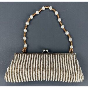 Elegant INS Gold Beaded Evening Bag Clutch Purse  w Optional Shoulder Chain 3274